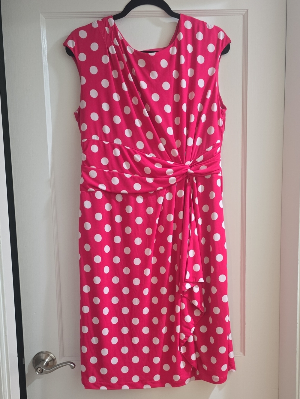 Dress Barn Hot Pink and White Polka Dot Knot-Waist Midi Dress